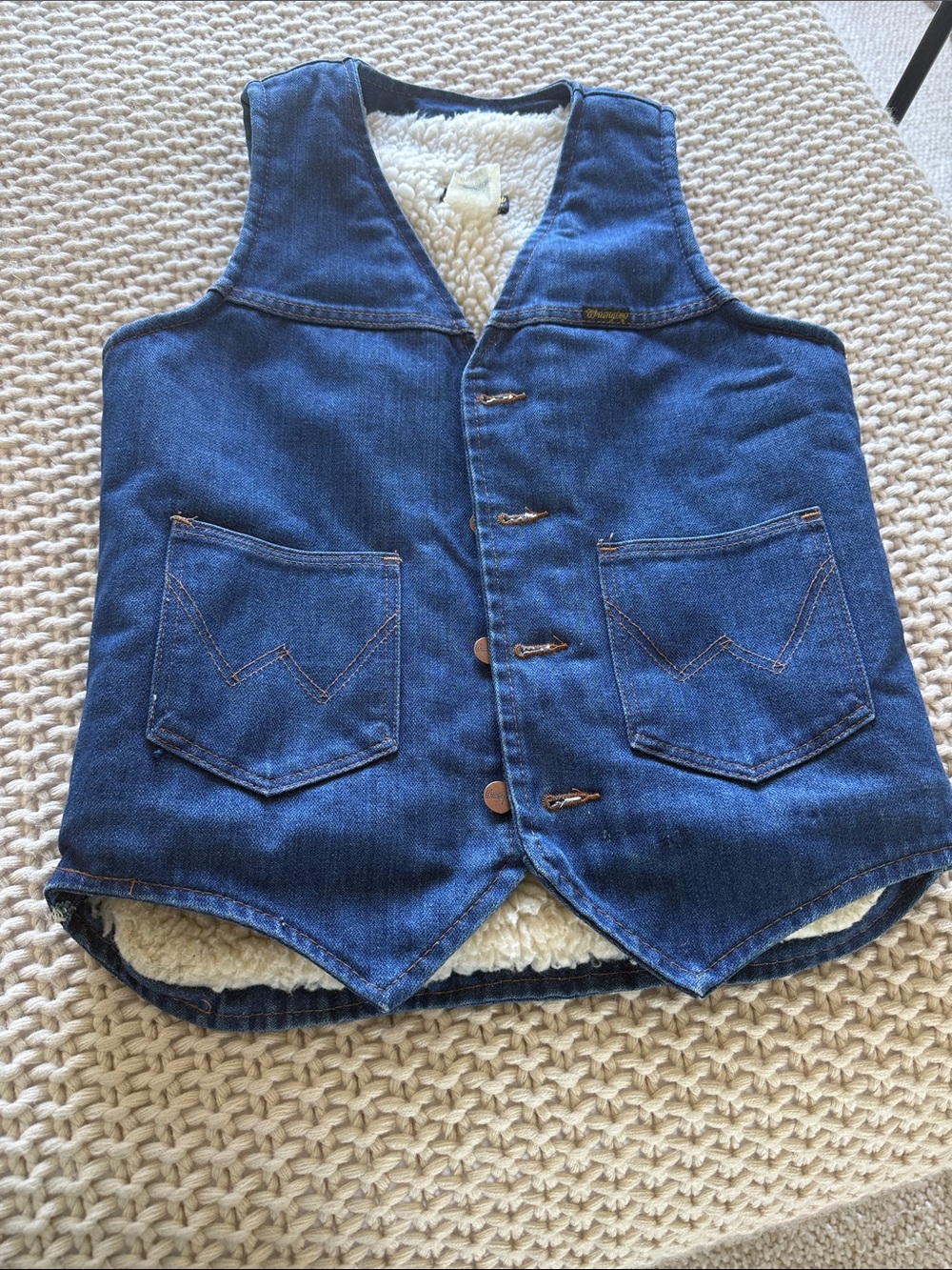 Late 70s Vintage Wrangler Blue no fault Denim Sherpa lined Vest - Picture 5 of 6